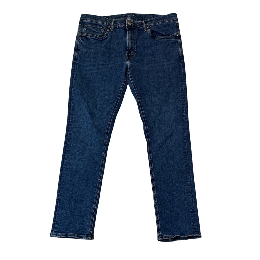 Rising Sun & Co mens 34x30 slim fit mid wash stretch denim blue jeans EUC